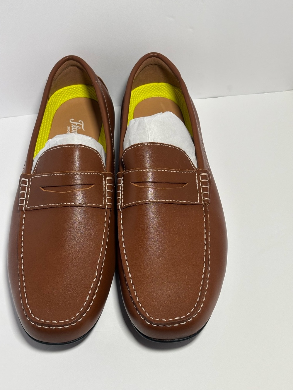 Florsheim Brown Leather Penny Loafers with Contrast Stitching